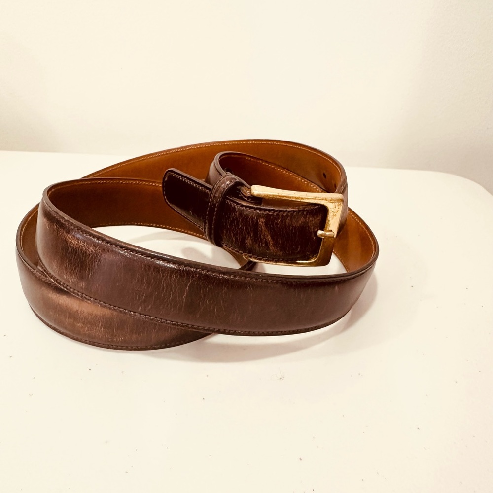 Trafalgar Cortina Tan Leather Dress Belt - Brass Buckle - Size 44- Made in‎ USA
